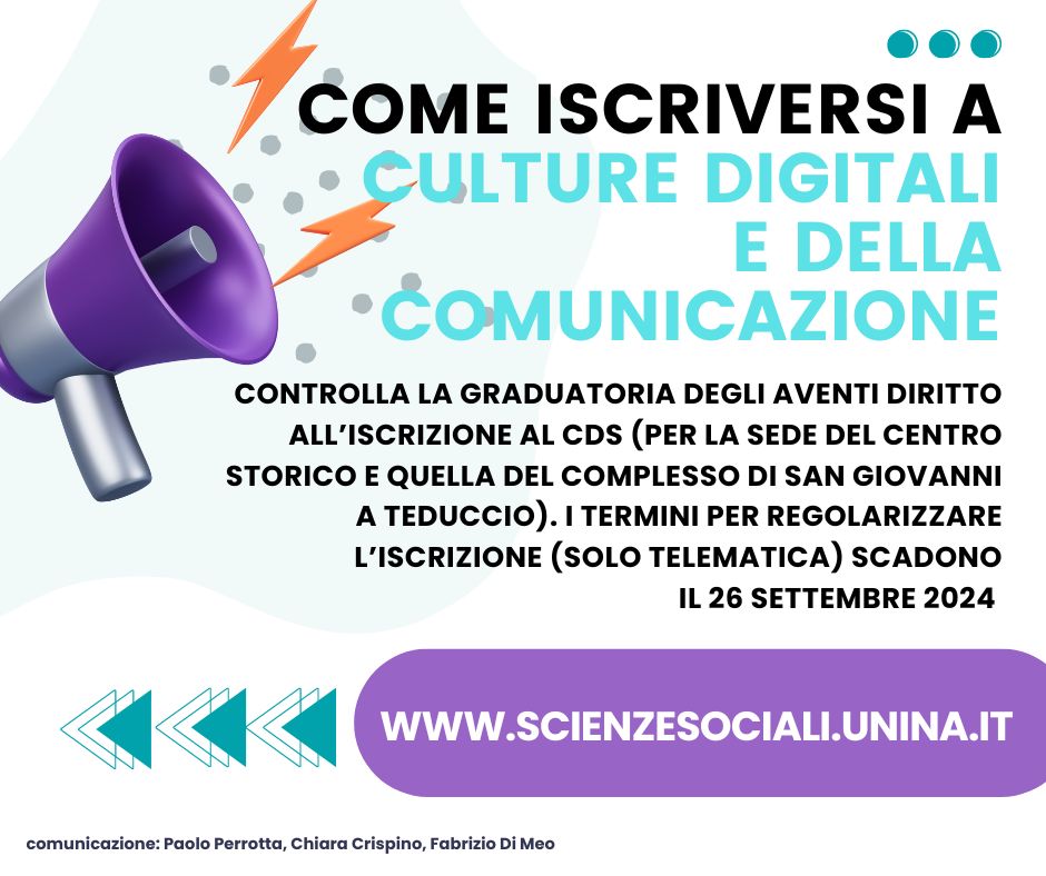 Bando per l'accesso a Culture Digitali e della Comunicazione 2024/2025